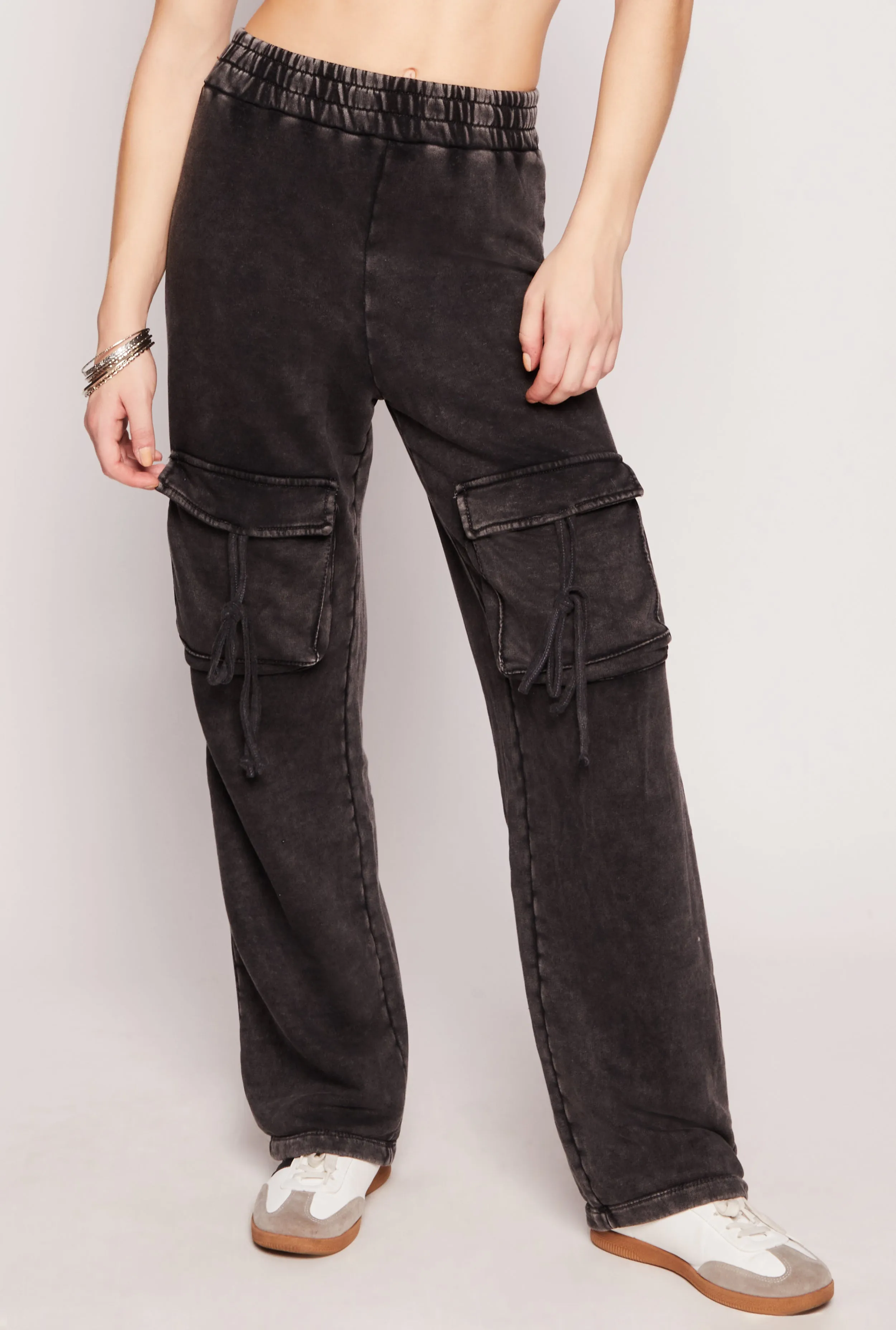 Acid Wash Cargo Wide Leg Sweatpants