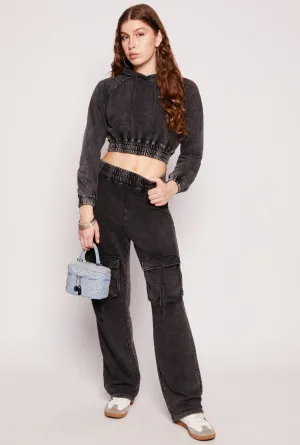 Acid Wash Cargo Wide Leg Sweatpants