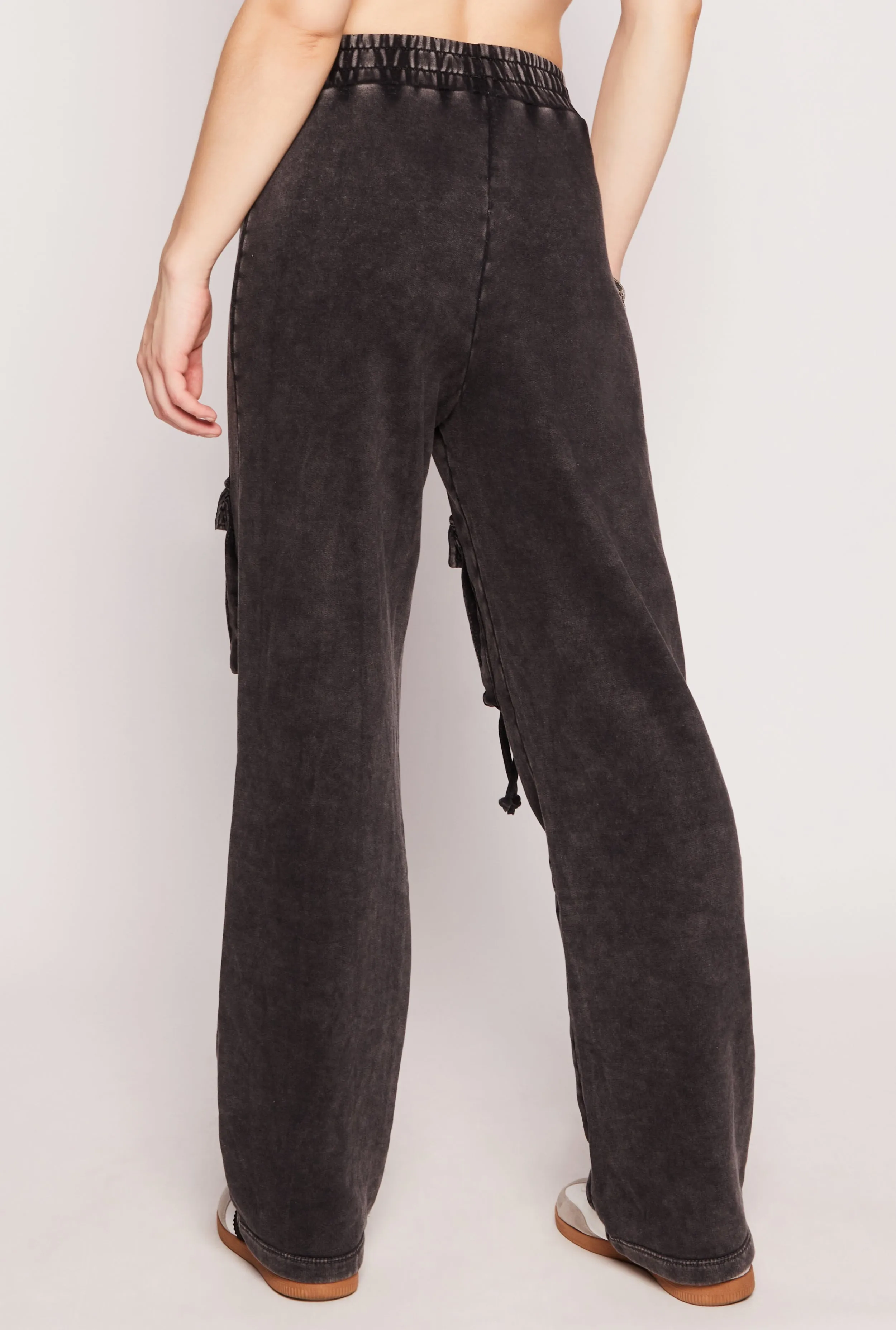 Acid Wash Cargo Wide Leg Sweatpants