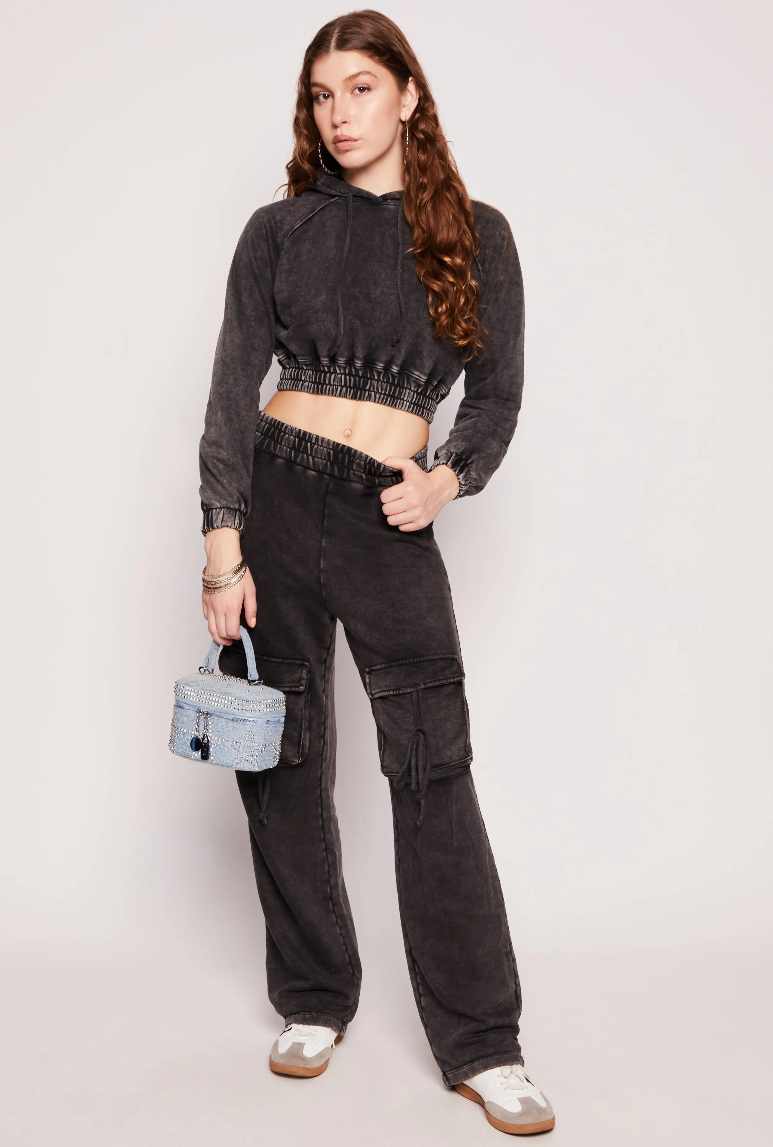 Acid Wash Cargo Wide Leg Sweatpants