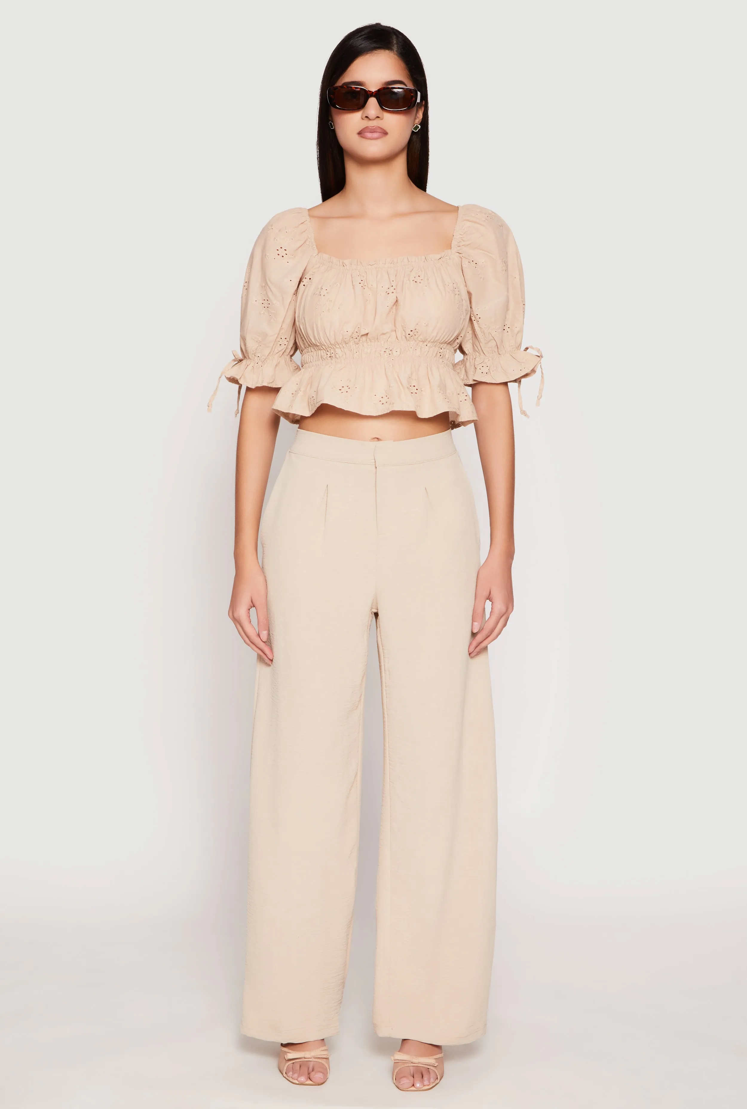 Airy Crepe Knit Wide Leg Dress Pants