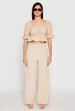 Airy Crepe Knit Wide Leg Dress Pants