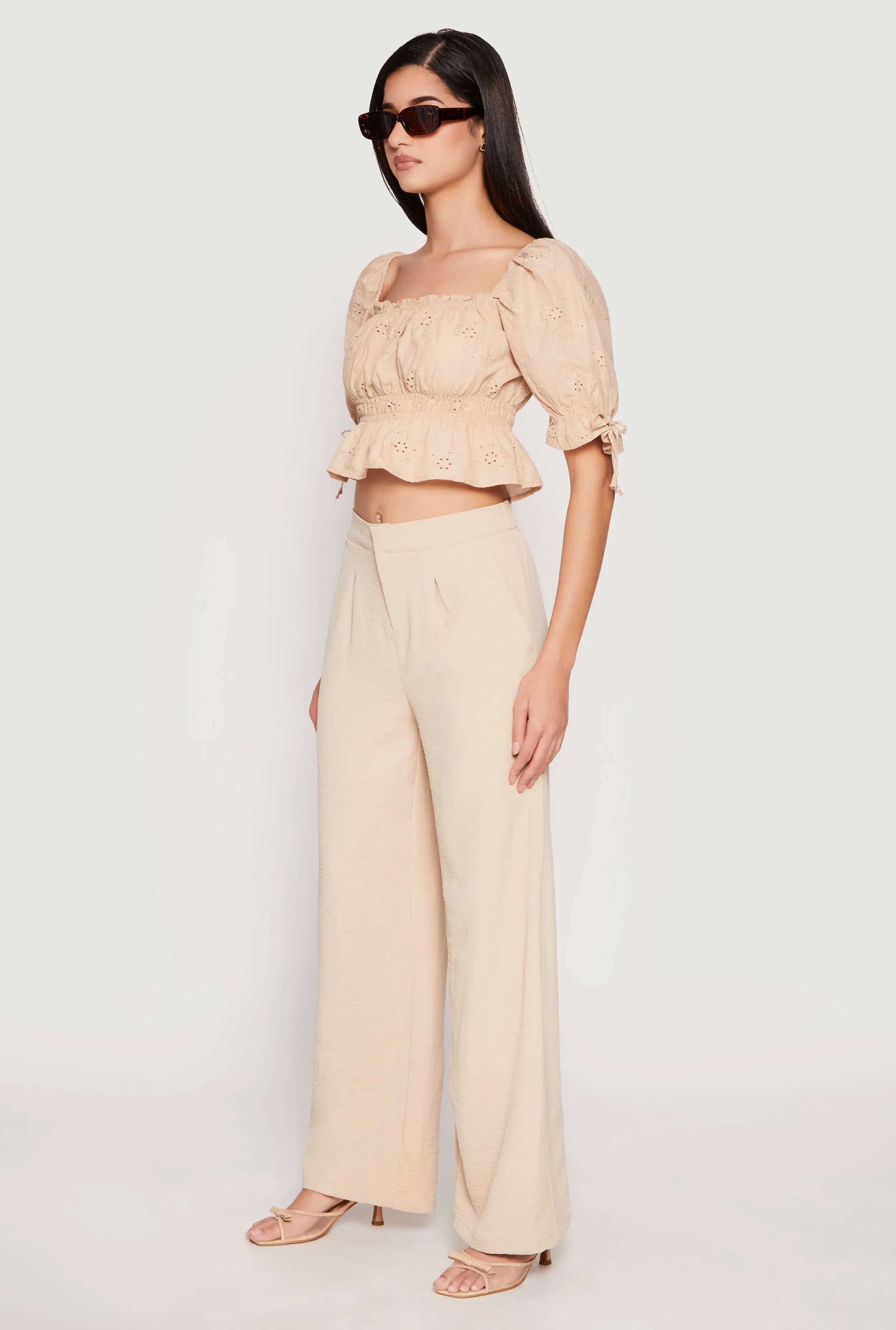 Airy Crepe Knit Wide Leg Dress Pants