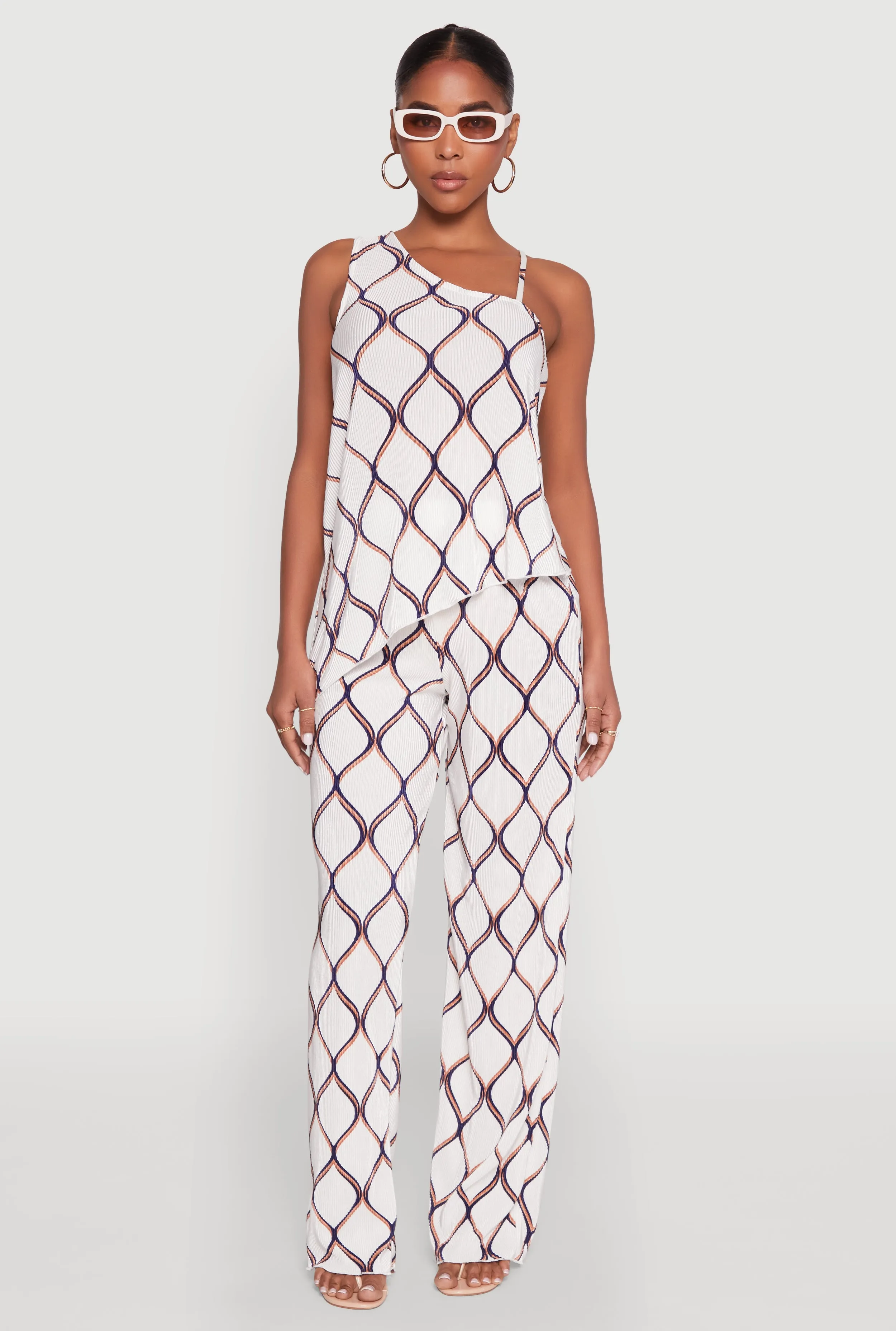 Almost Famous Printed Plisse Wide Leg Pants