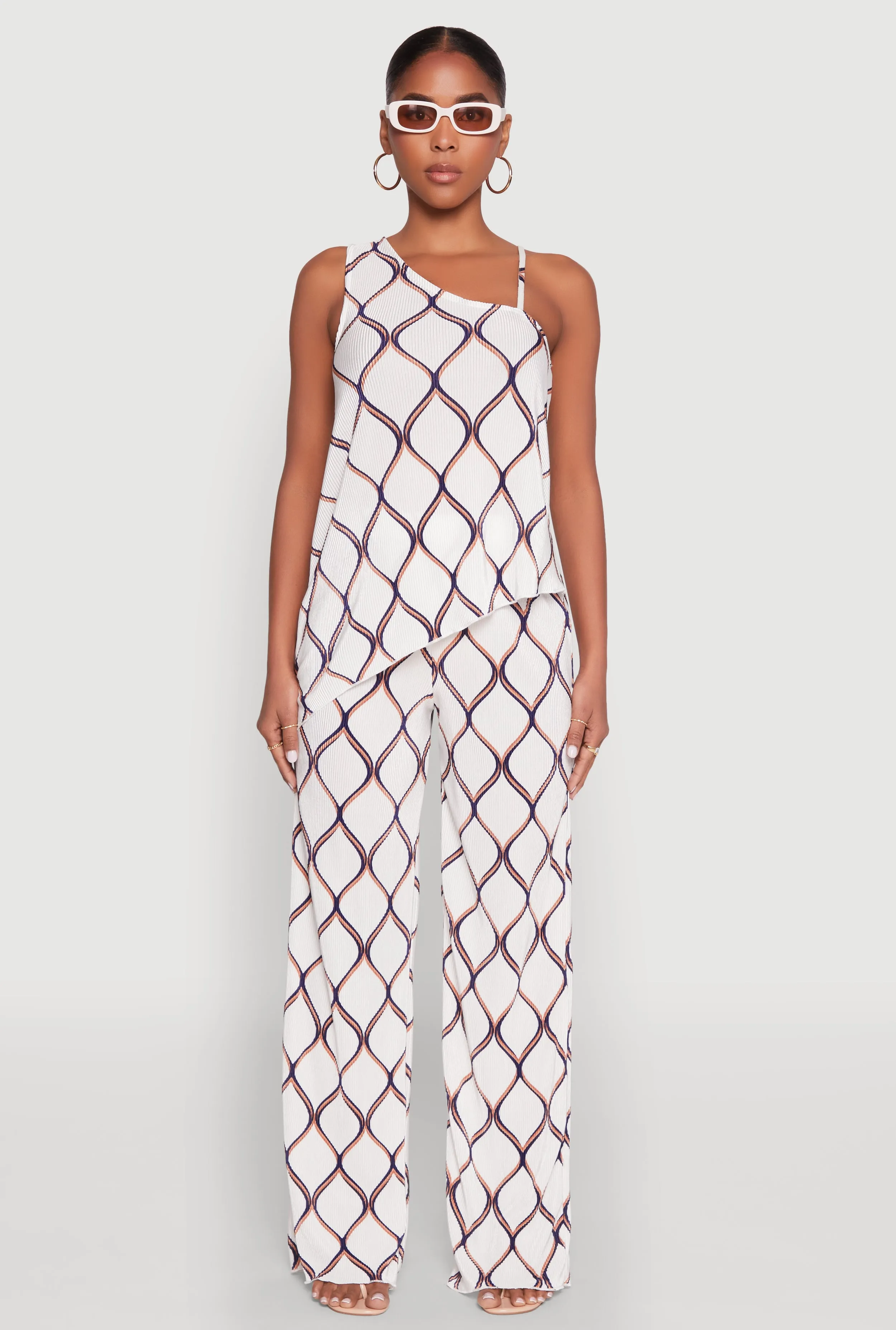 Almost Famous Printed Plisse Wide Leg Pants