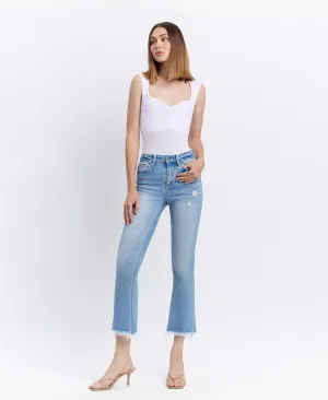 Beckons - High Rise Raw Hem Kick Flare Jeans