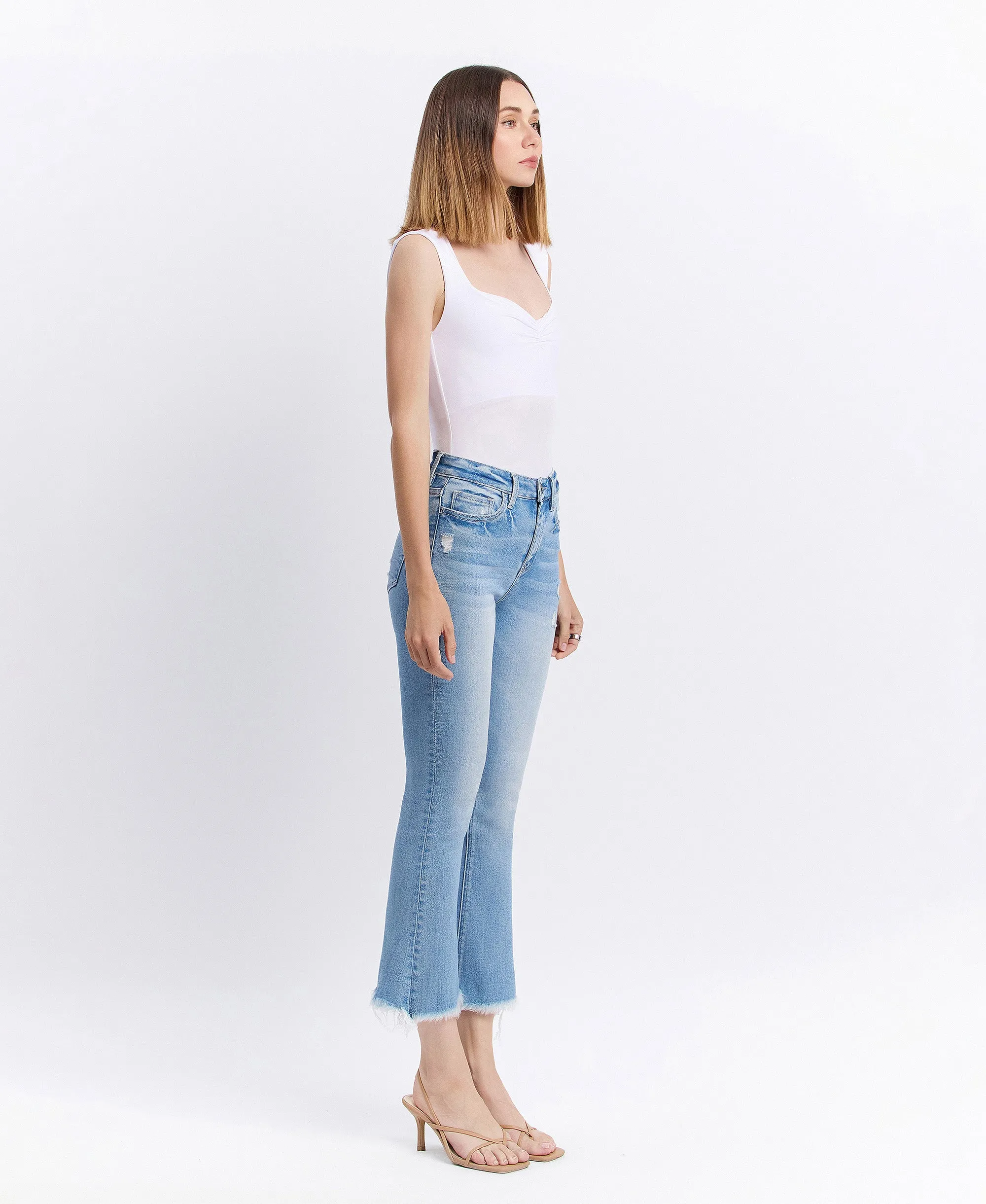 Beckons - High Rise Raw Hem Kick Flare Jeans