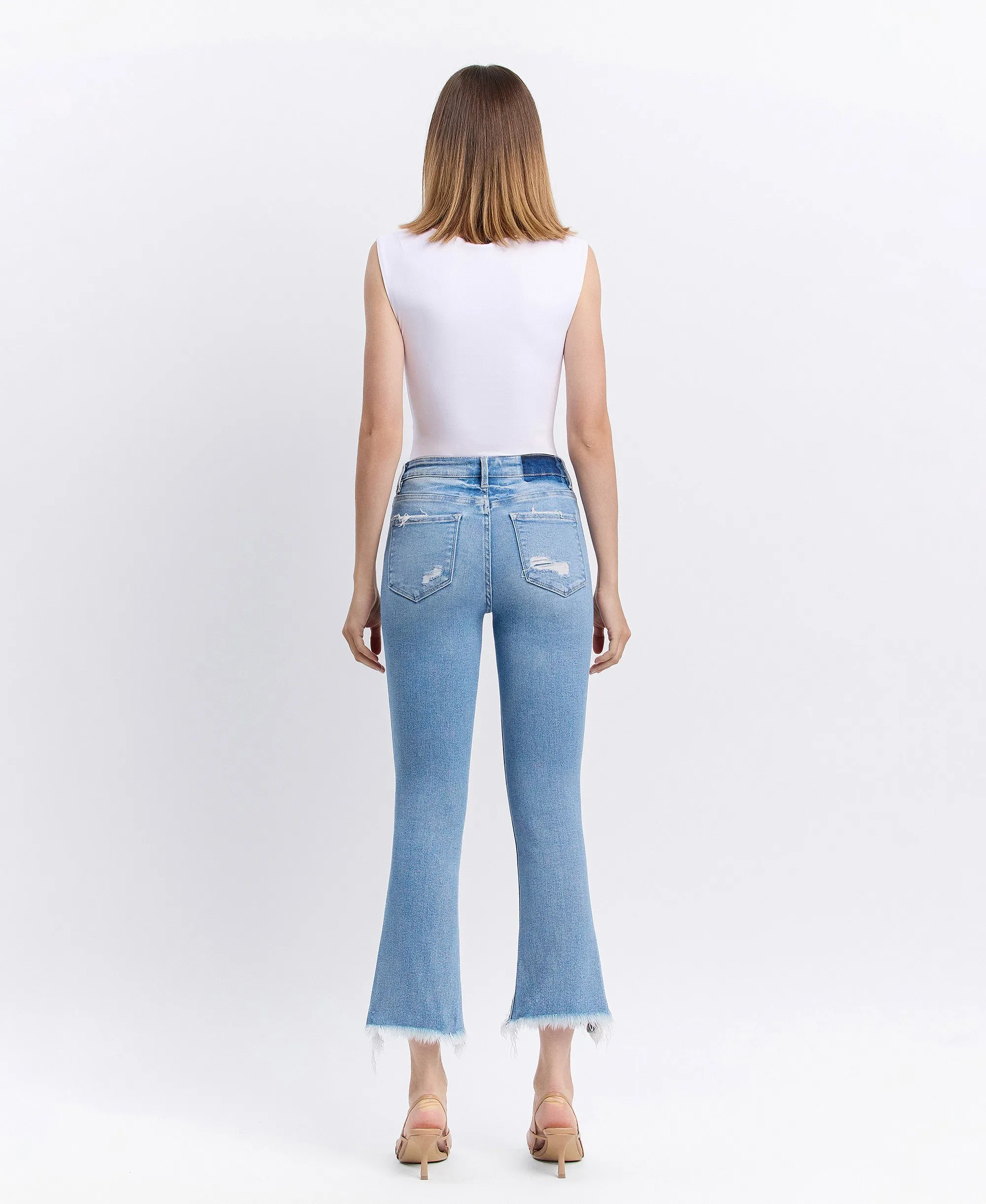 Beckons - High Rise Raw Hem Kick Flare Jeans