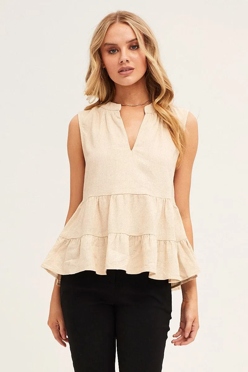 Beige Peplum Top Sleeveless