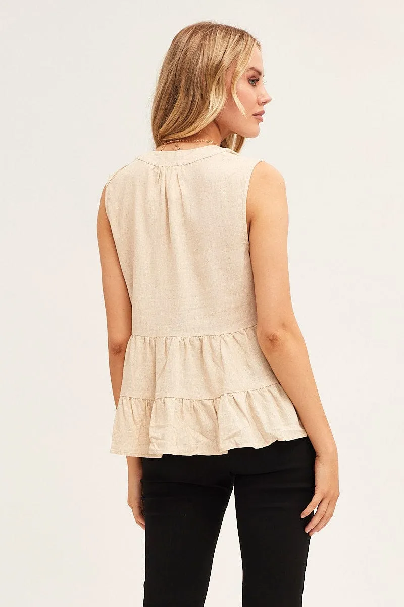 Beige Peplum Top Sleeveless