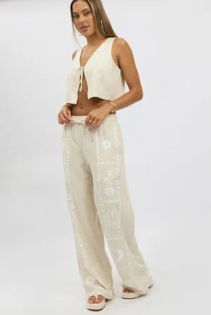 Beige Wide Leg Pants Elasticated Waist