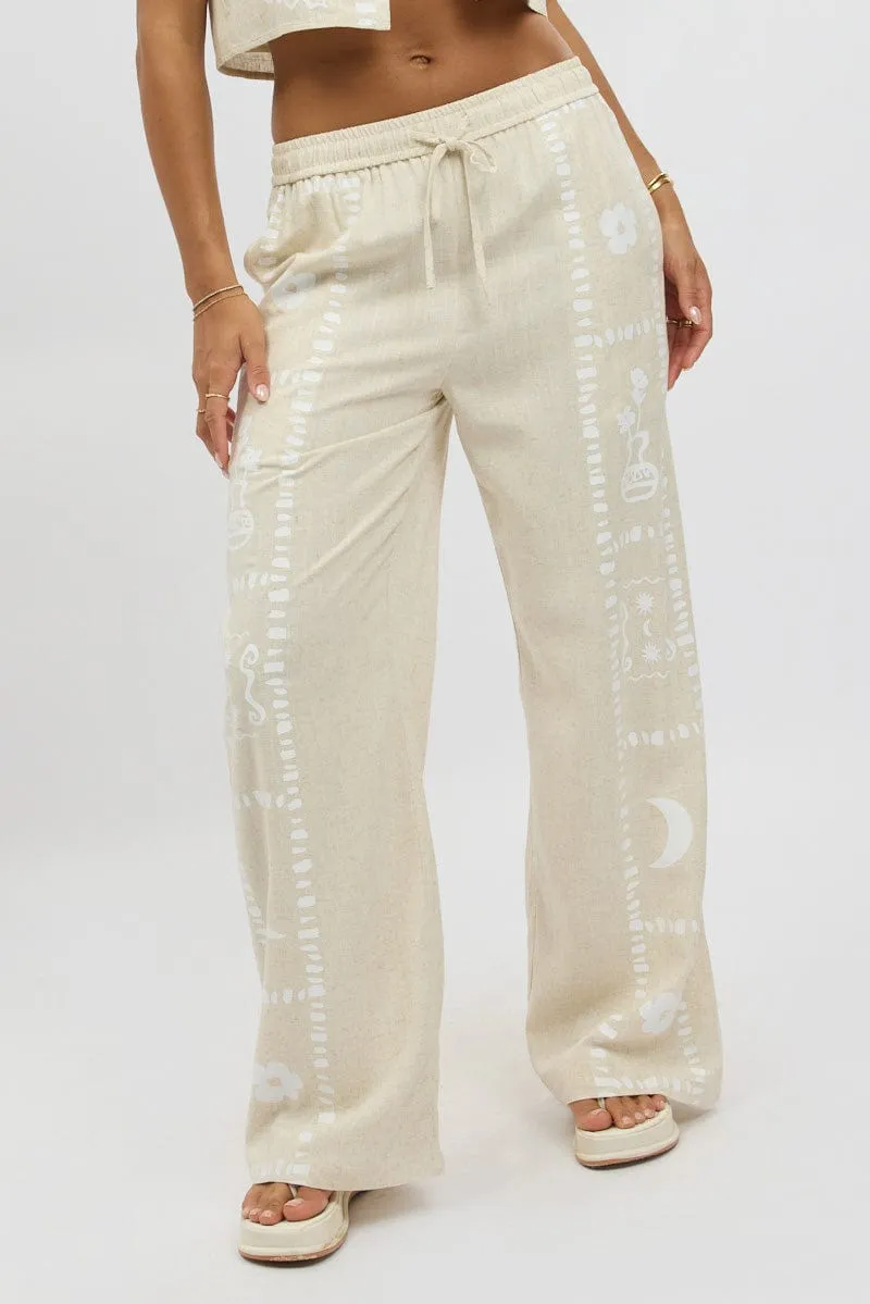 Beige Wide Leg Pants Elasticated Waist