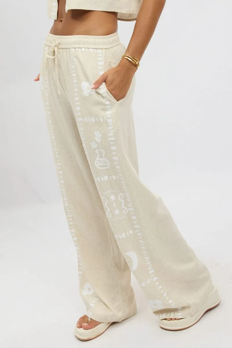 Beige Wide Leg Pants Elasticated Waist