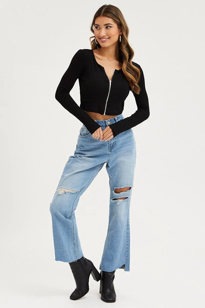 Black Basic Top Ribbed
