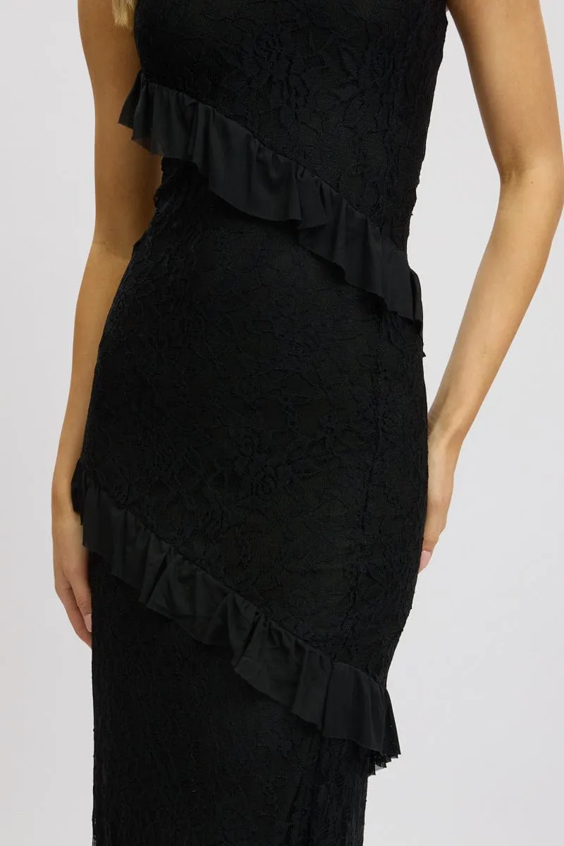 Black Bodycon Dress Boob Tube Ruffle Midi Lace