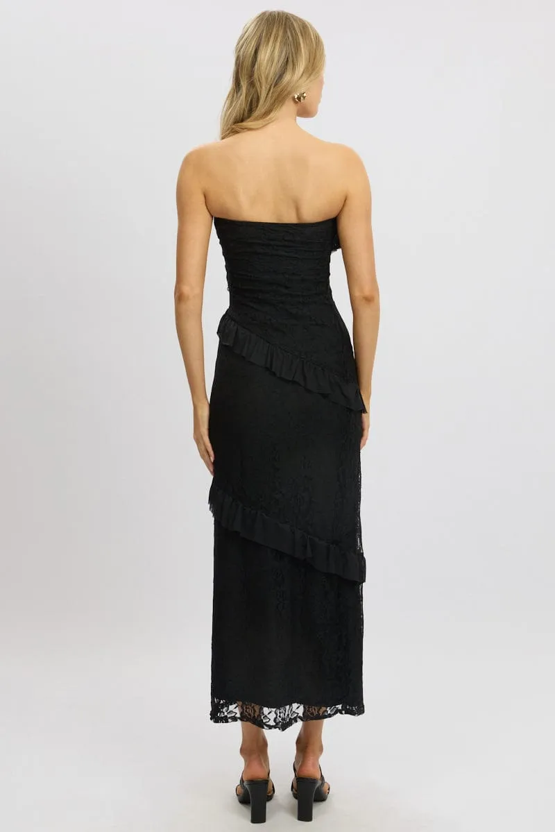 Black Bodycon Dress Boob Tube Ruffle Midi Lace