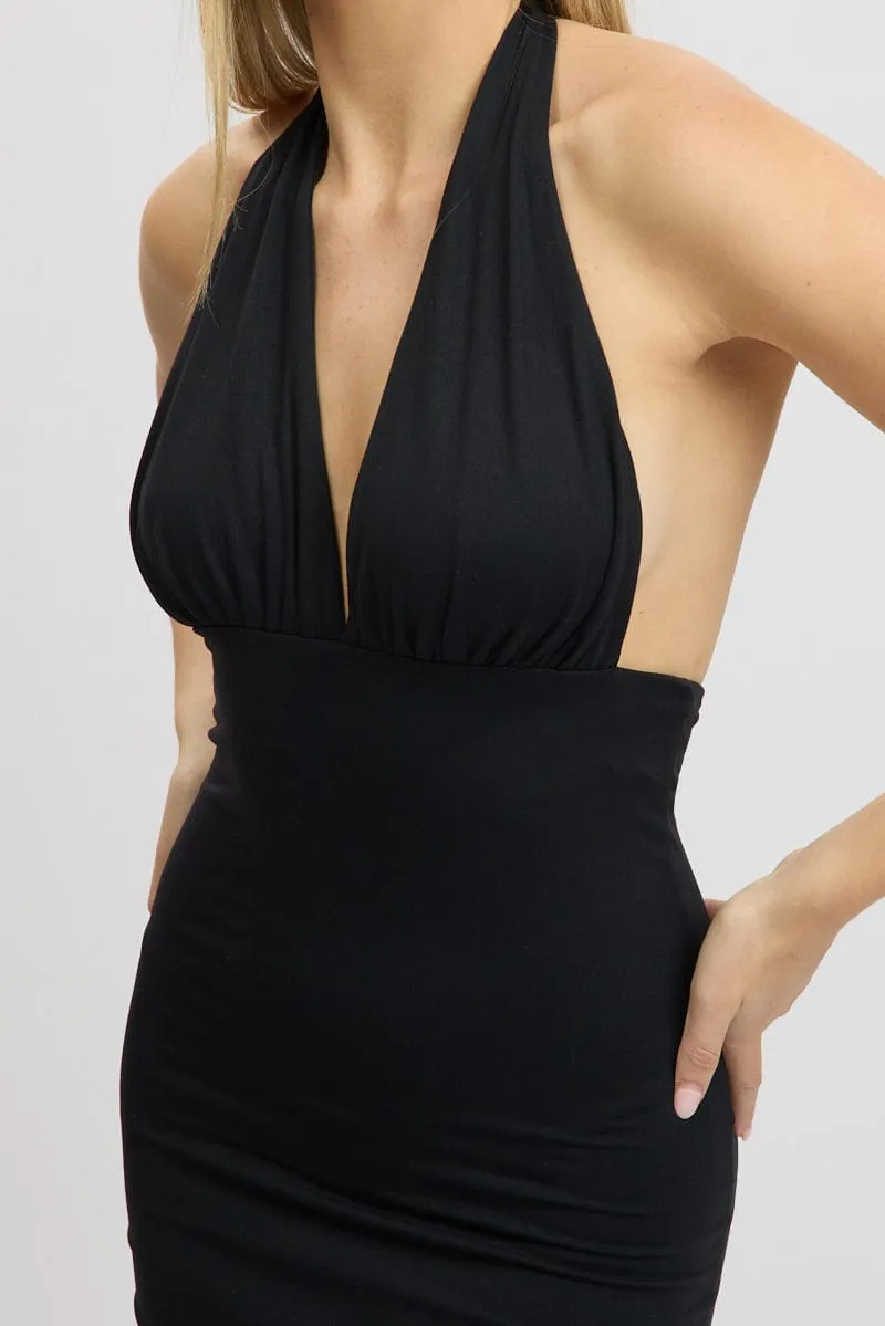 Black Bodycon Dress Halter Neck Mini Supersoft