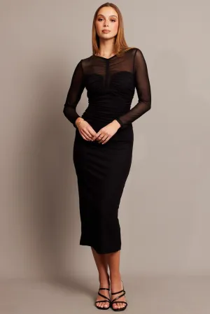 Black Bodycon Dress Long Sleeve Mesh