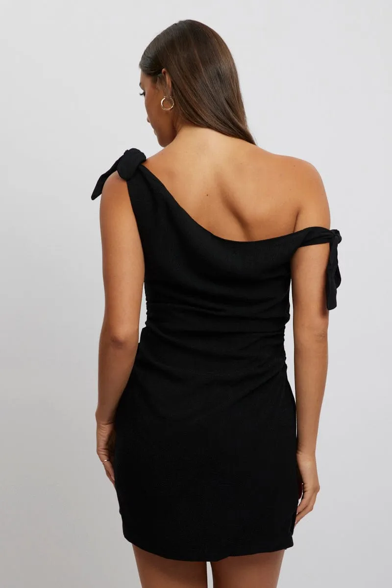 Black Bodycon Dress Tie up Shoulder Linen