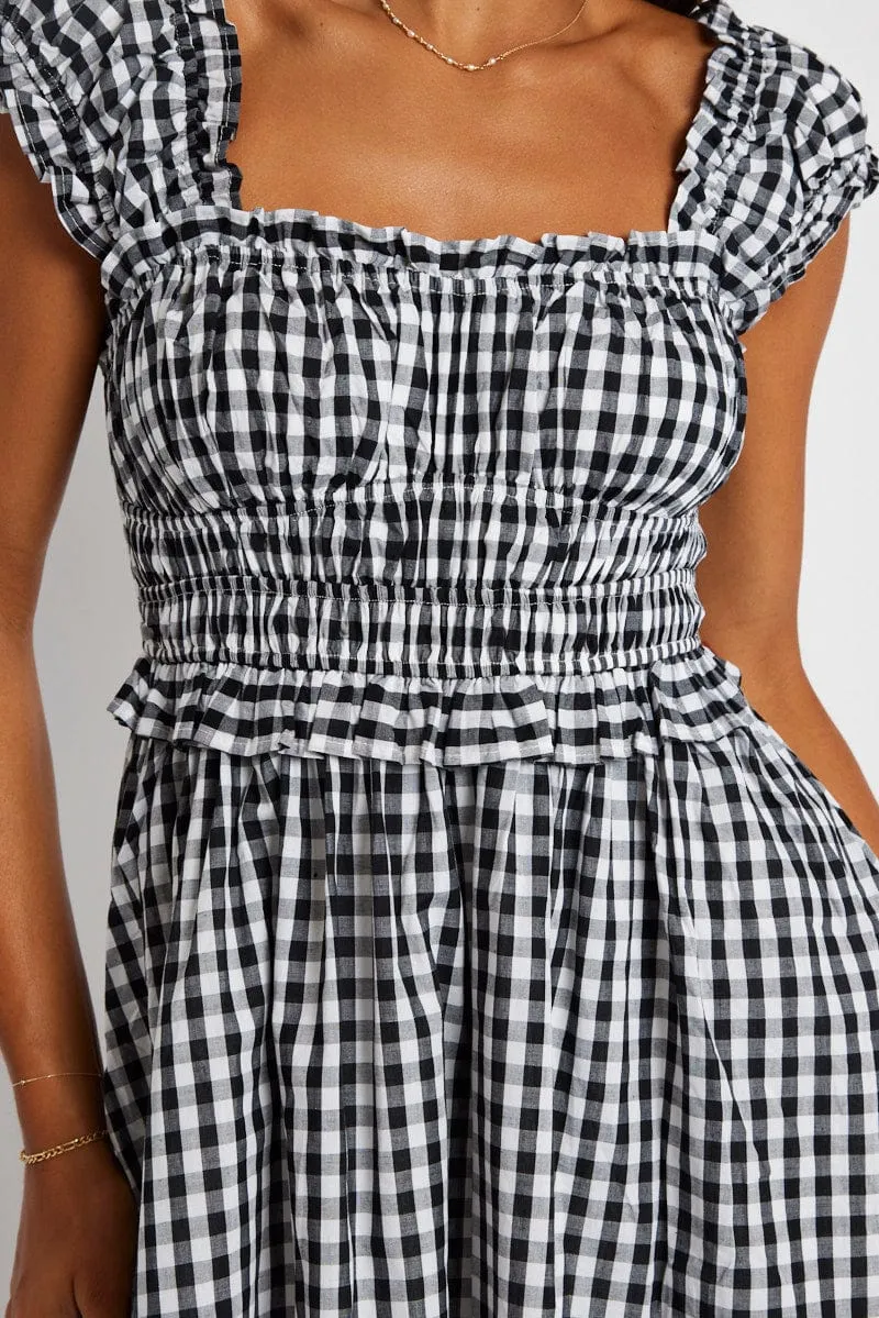 Black Check Fit And Flare Dress Sleeveless