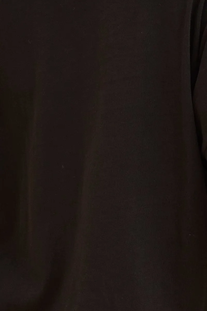 Black Cotton Top 3/4 Sleeve Drop Shoulder Relaxed Fit