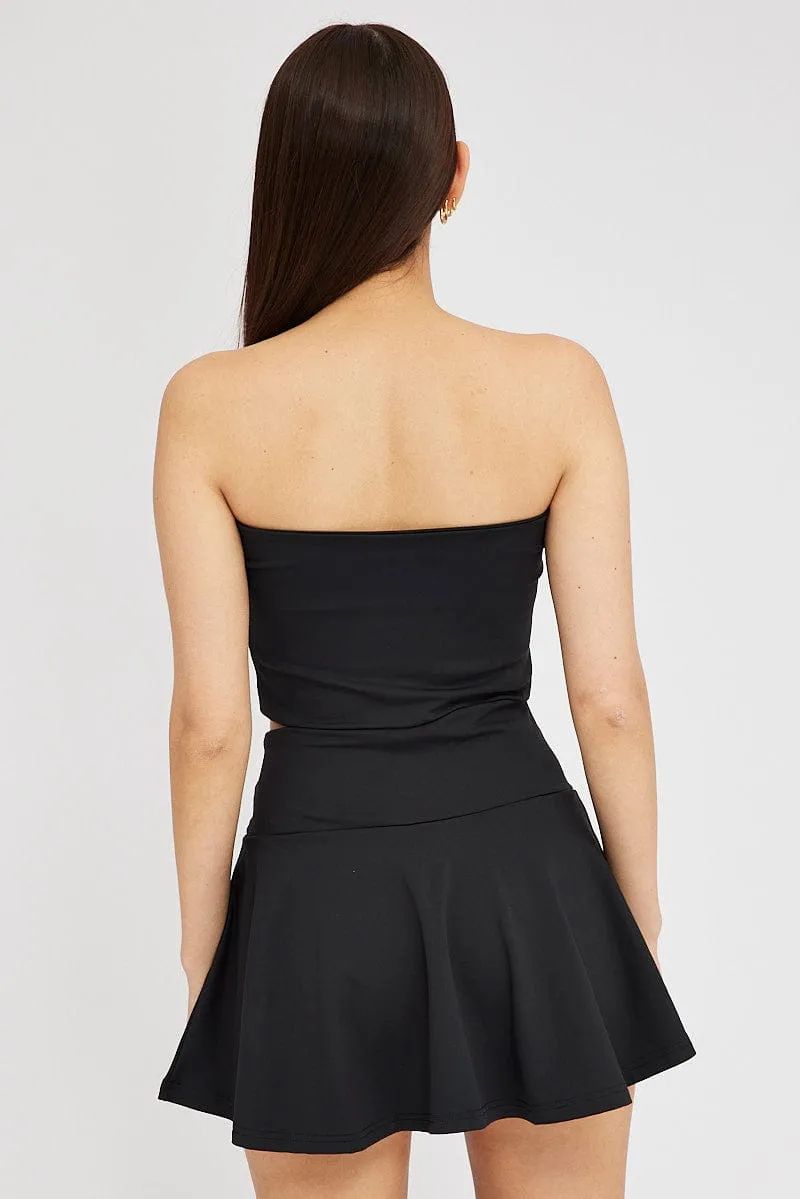 Black Flare Mini Skort Skirt