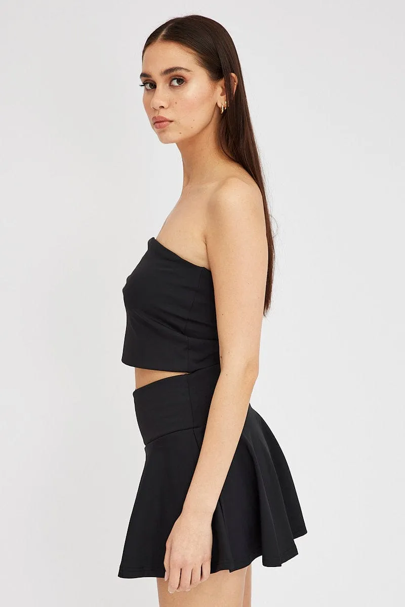Black Flare Mini Skort Skirt