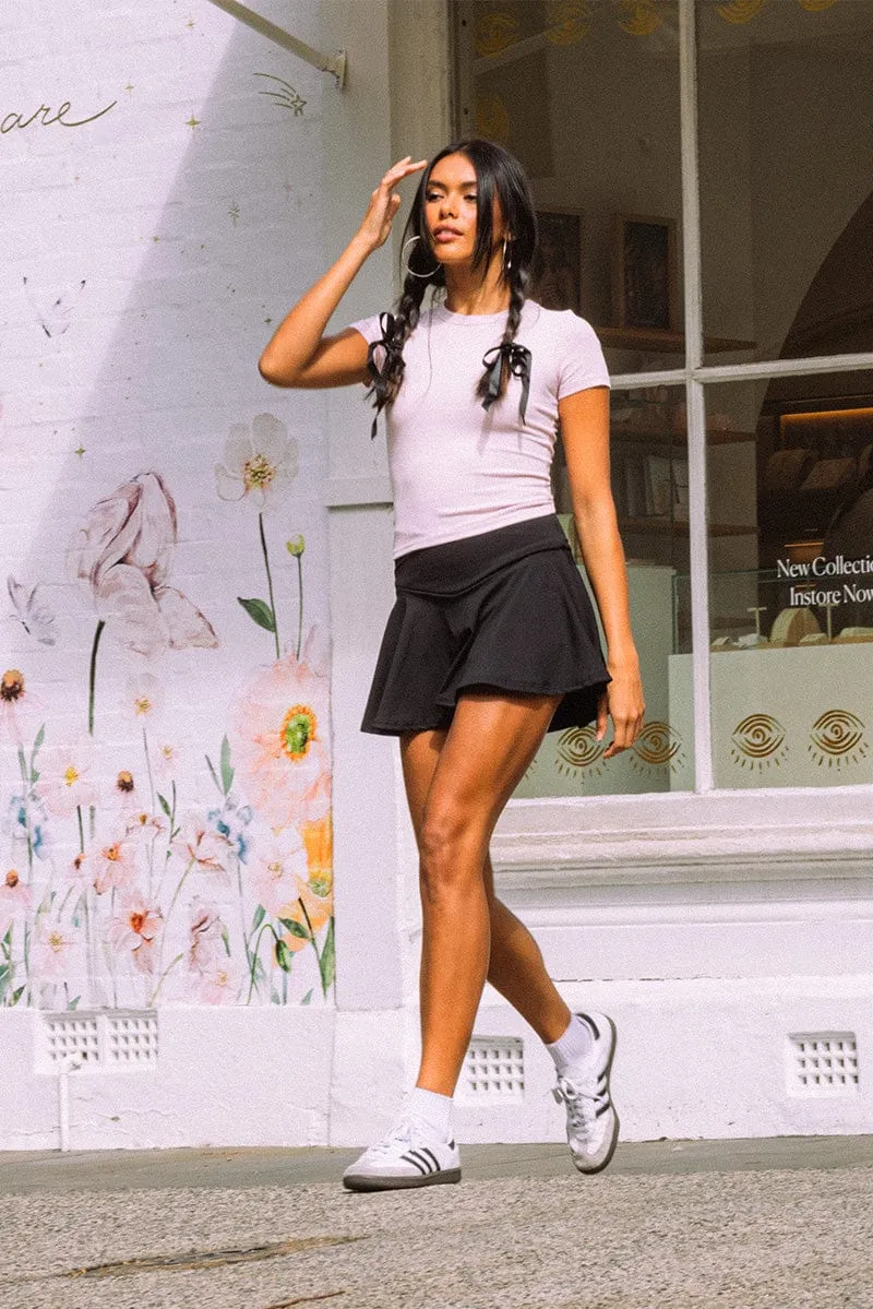 Black Flare Mini Skort Skirt