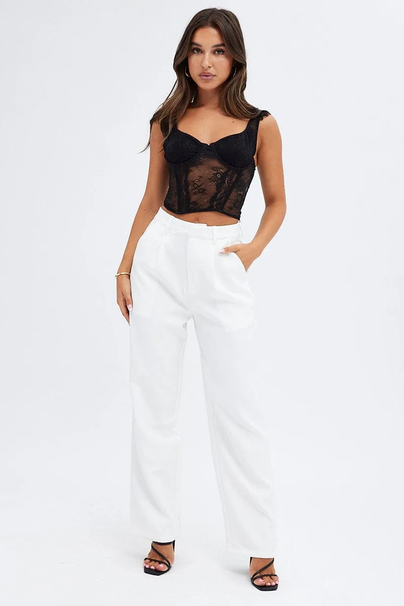 Black Lace Top Short Sleeve Slightly Stretch