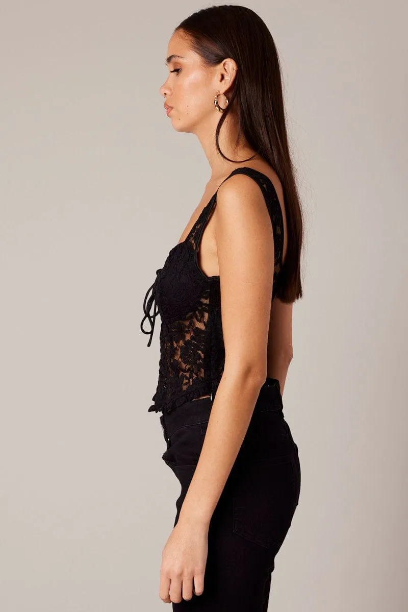 Black Lace Up Top Lace