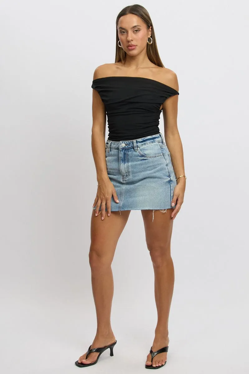Black Off Shoulder Top Mesh