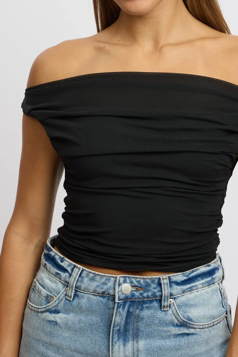 Black Off Shoulder Top Mesh