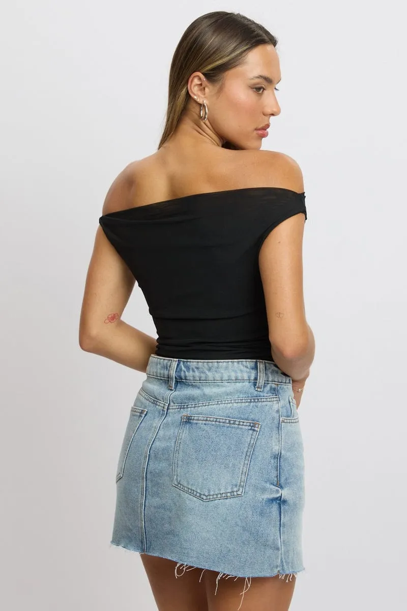 Black Off Shoulder Top Mesh