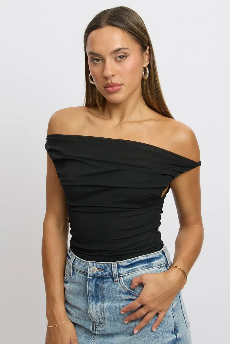 Black Off Shoulder Top Mesh
