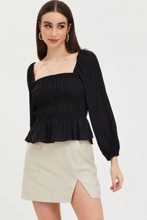 Black Peplum Top Long Sleeve