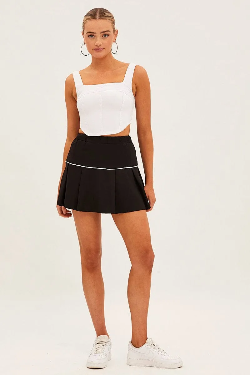 Black Pleated Tennis Mini Skort Skirt