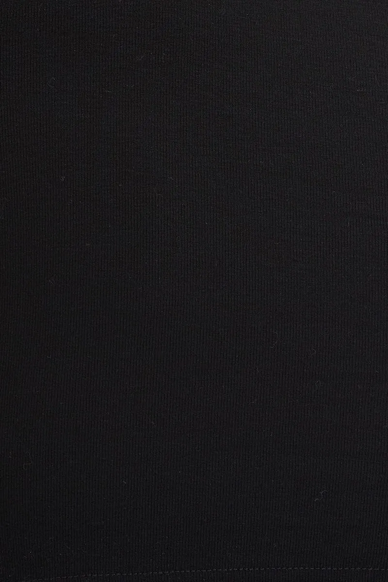 Black Rib Top Long Sleeve Tie Waist
