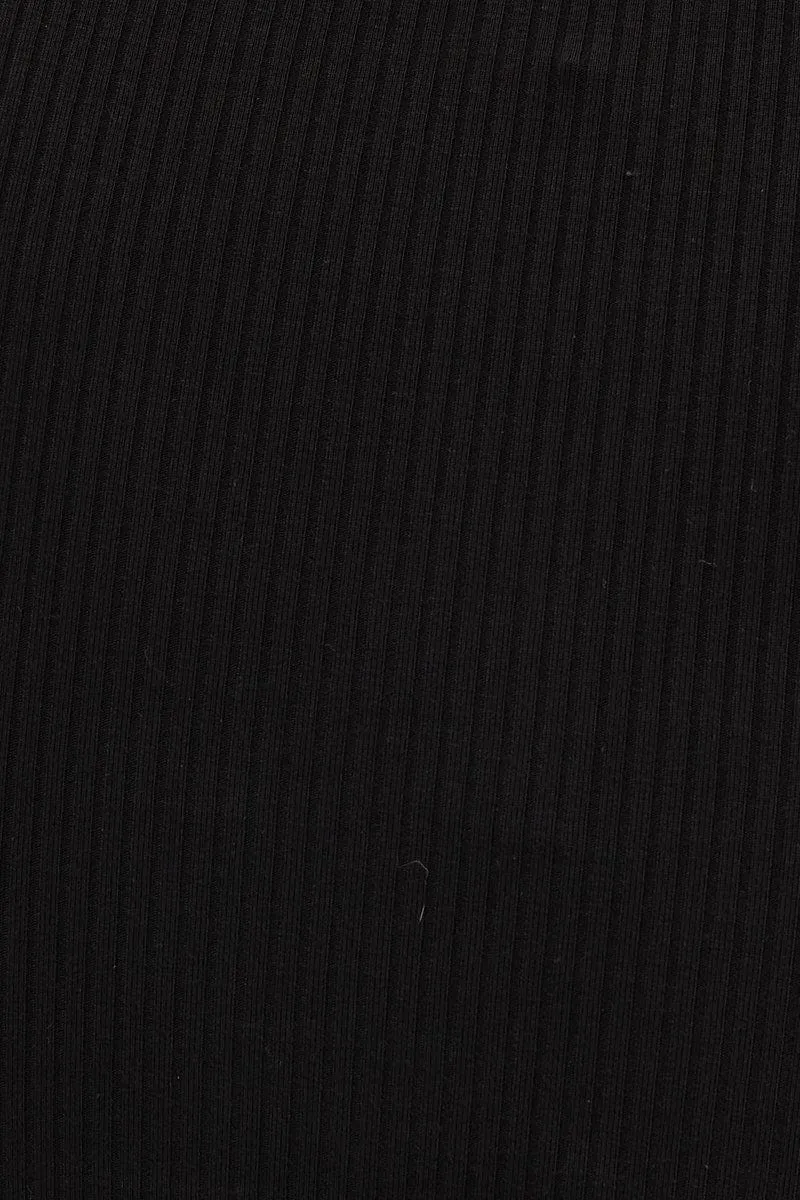 Black Rib V Neck Sleeveless Twist Front Bodysuit