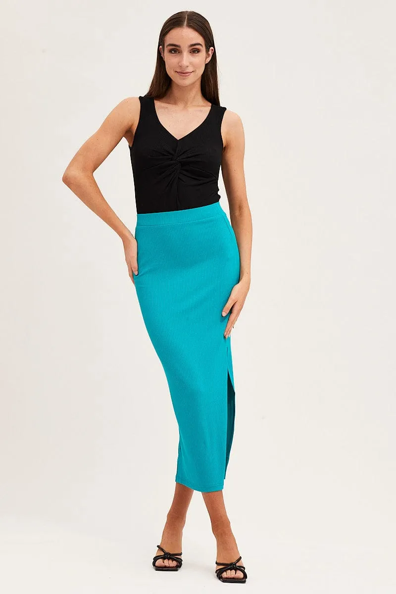 Black Rib V Neck Sleeveless Twist Front Bodysuit