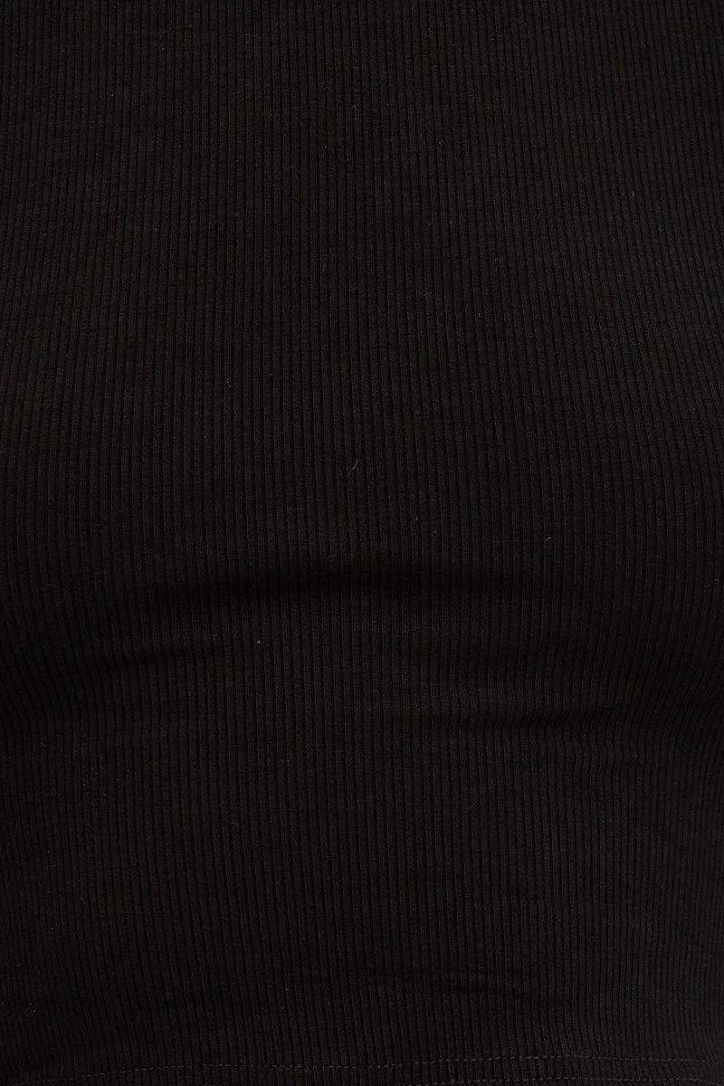Black Ribbed Tank Top Crew Neck