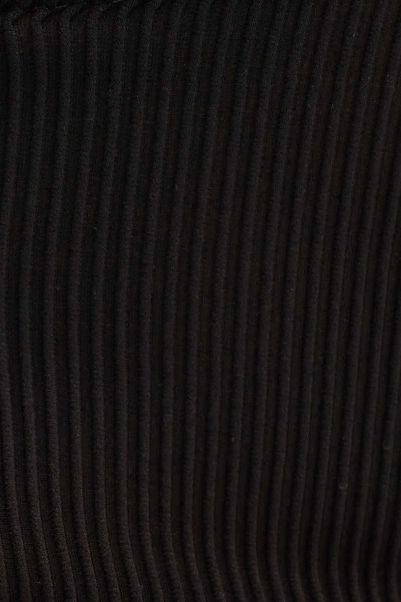Black Ribbed Twist Front Bodysuit