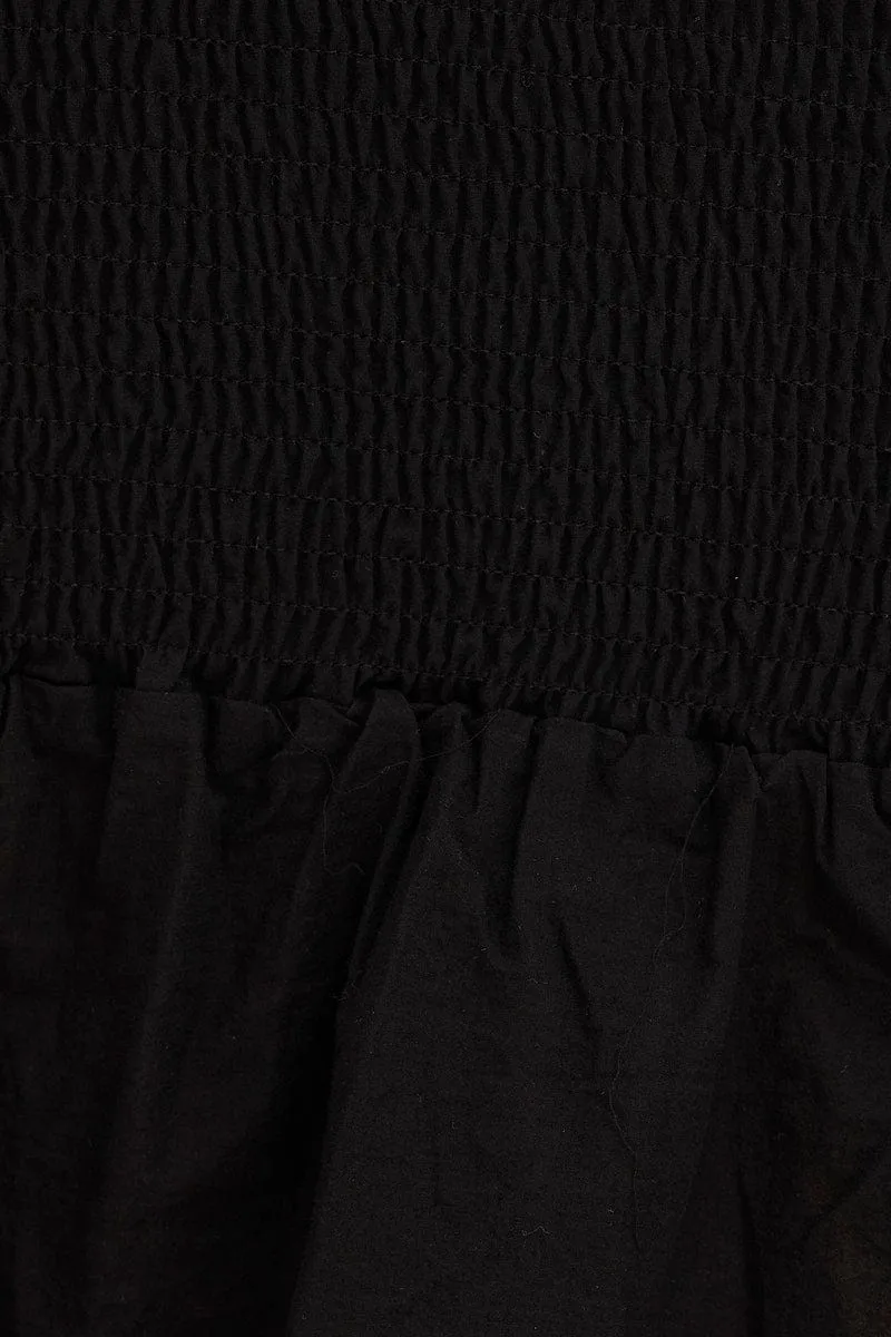 Black Shirred Midi Dress