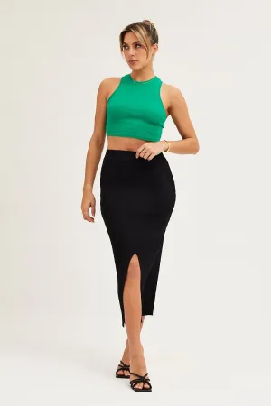 Black Slit Knit Midi Skirt