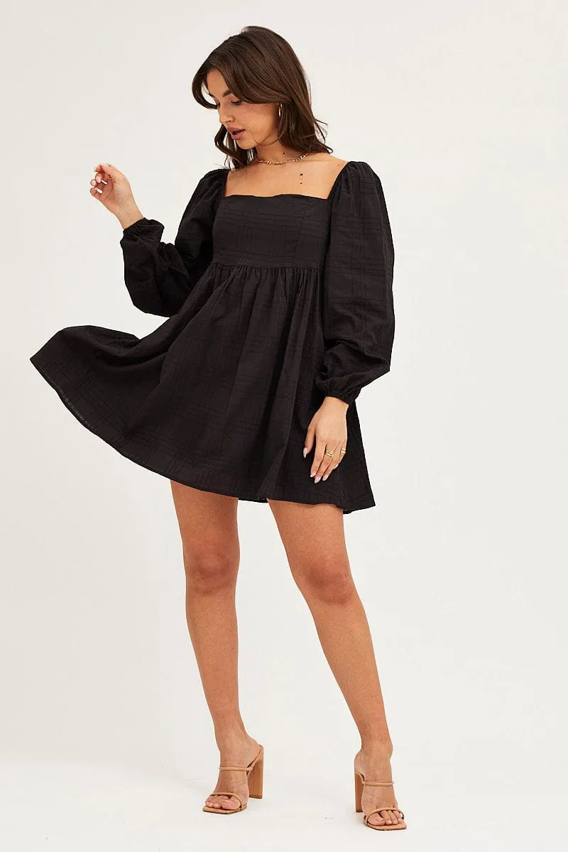 Black Square Neck Skater Dress