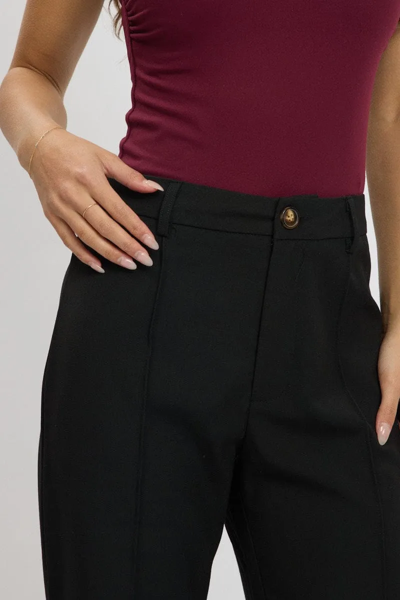 Black Straight Fit Pants High Rise