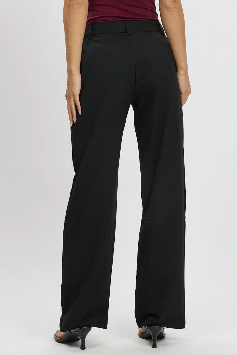 Black Straight Fit Pants High Rise