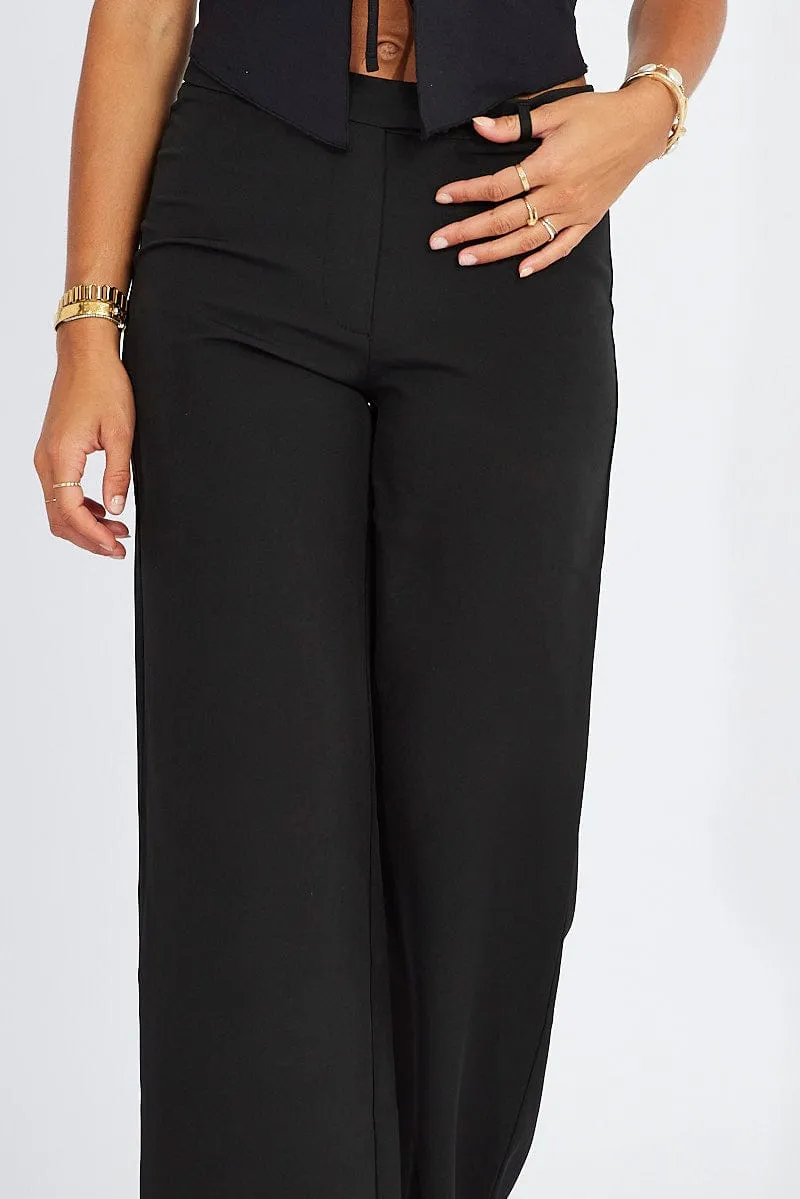 Black Straight Fit Pants Mid Rise