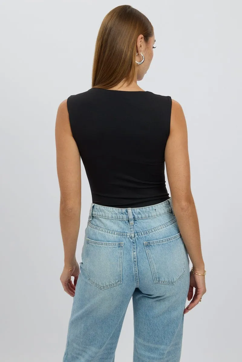 Black Supersoft Bodysuit Scoop Neck