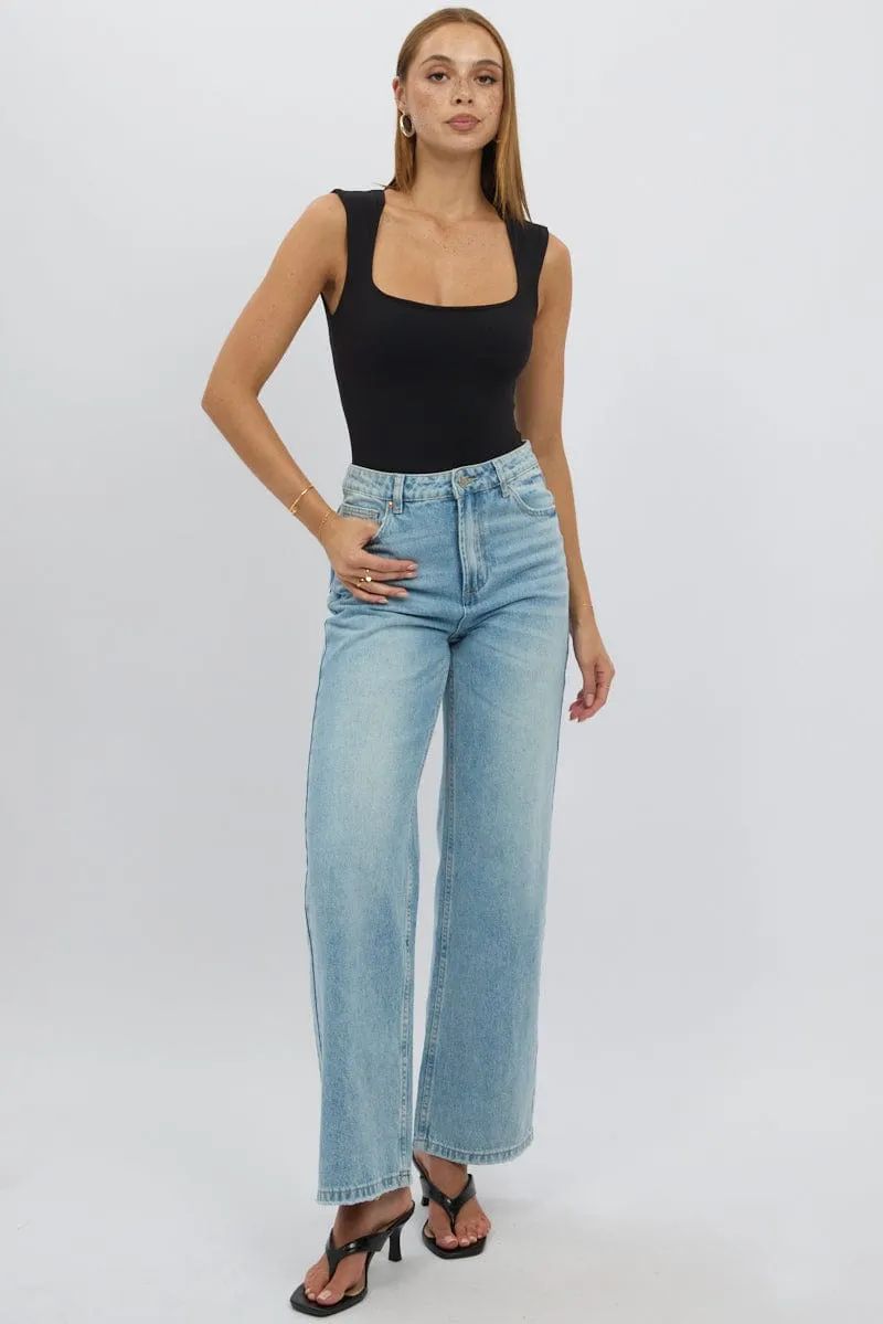 Black Supersoft Bodysuit Scoop Neck
