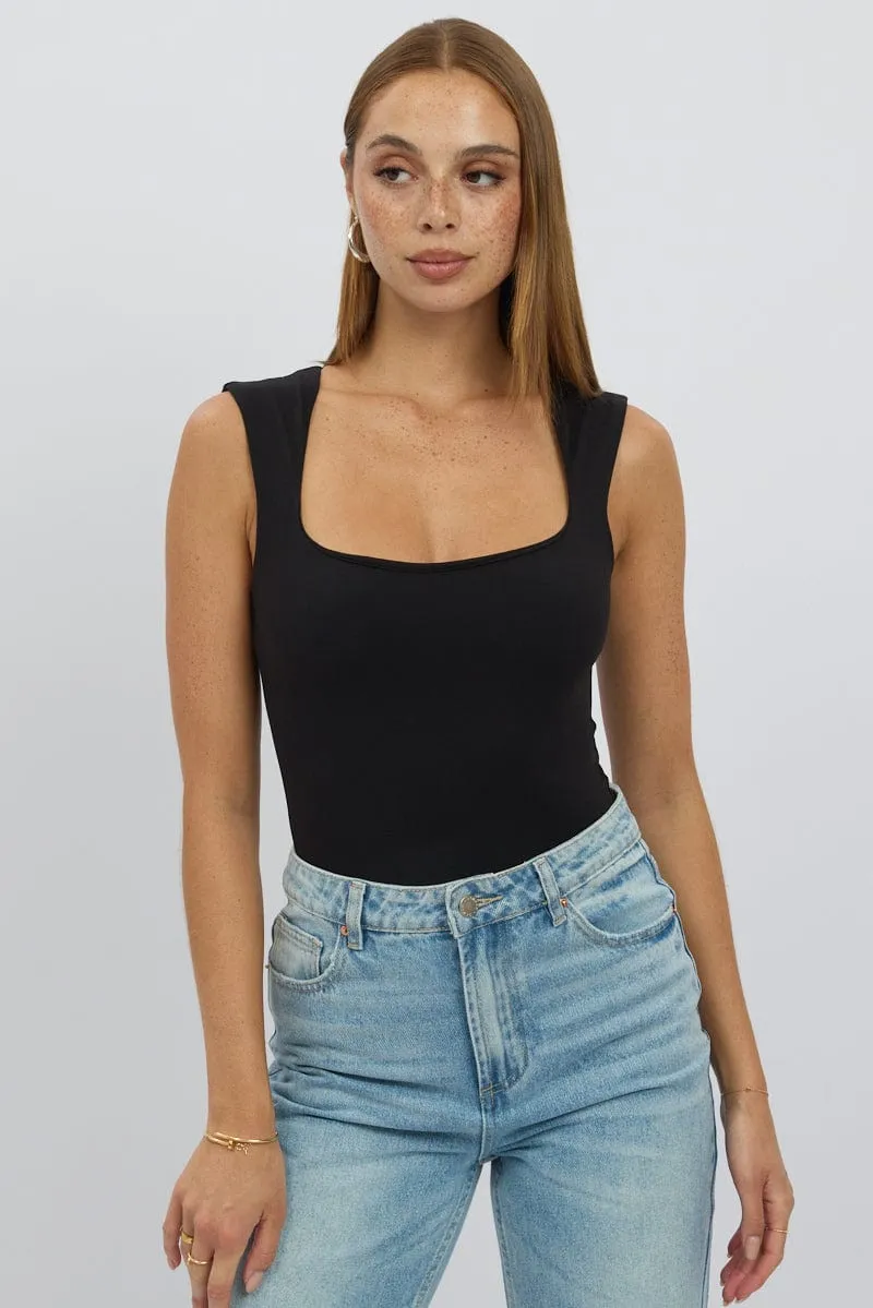 Black Supersoft Bodysuit Scoop Neck